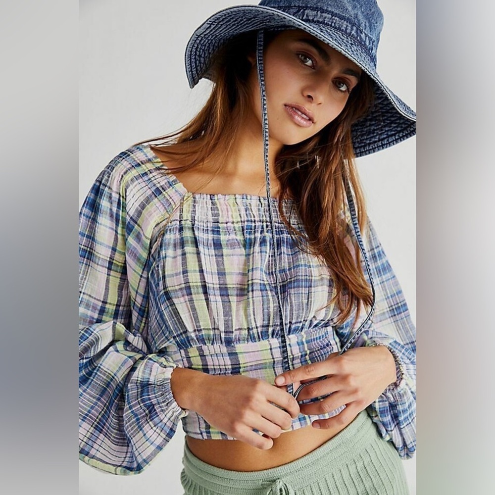 Free People Marlena Multicolor Plaid Crop Top Size XS Boho